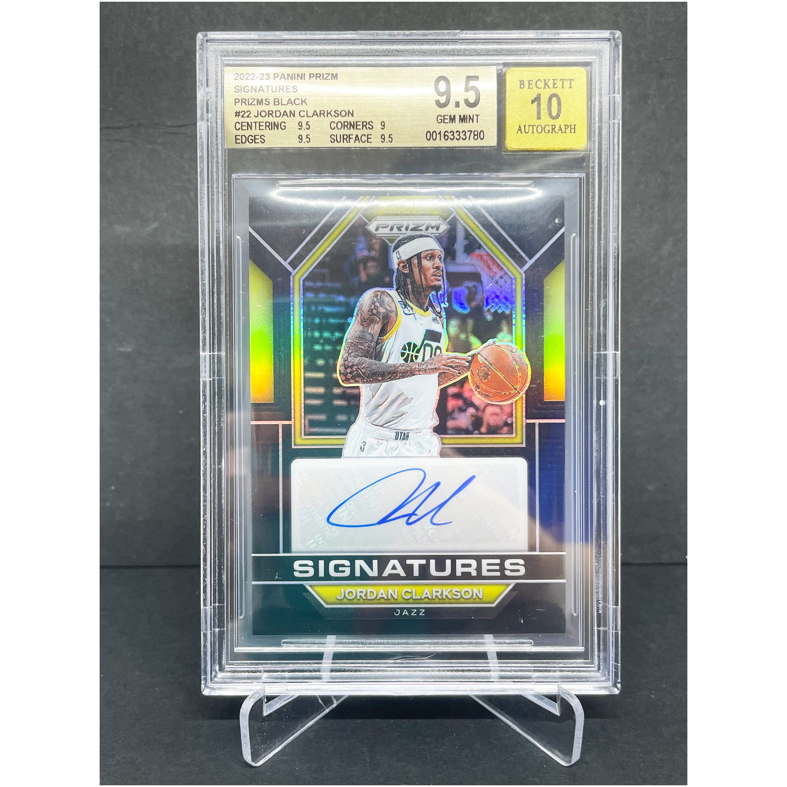 2022 23 Panini Prizm Signatures Black Jordan Clarkson 1 1 BGS 9 5 Gem