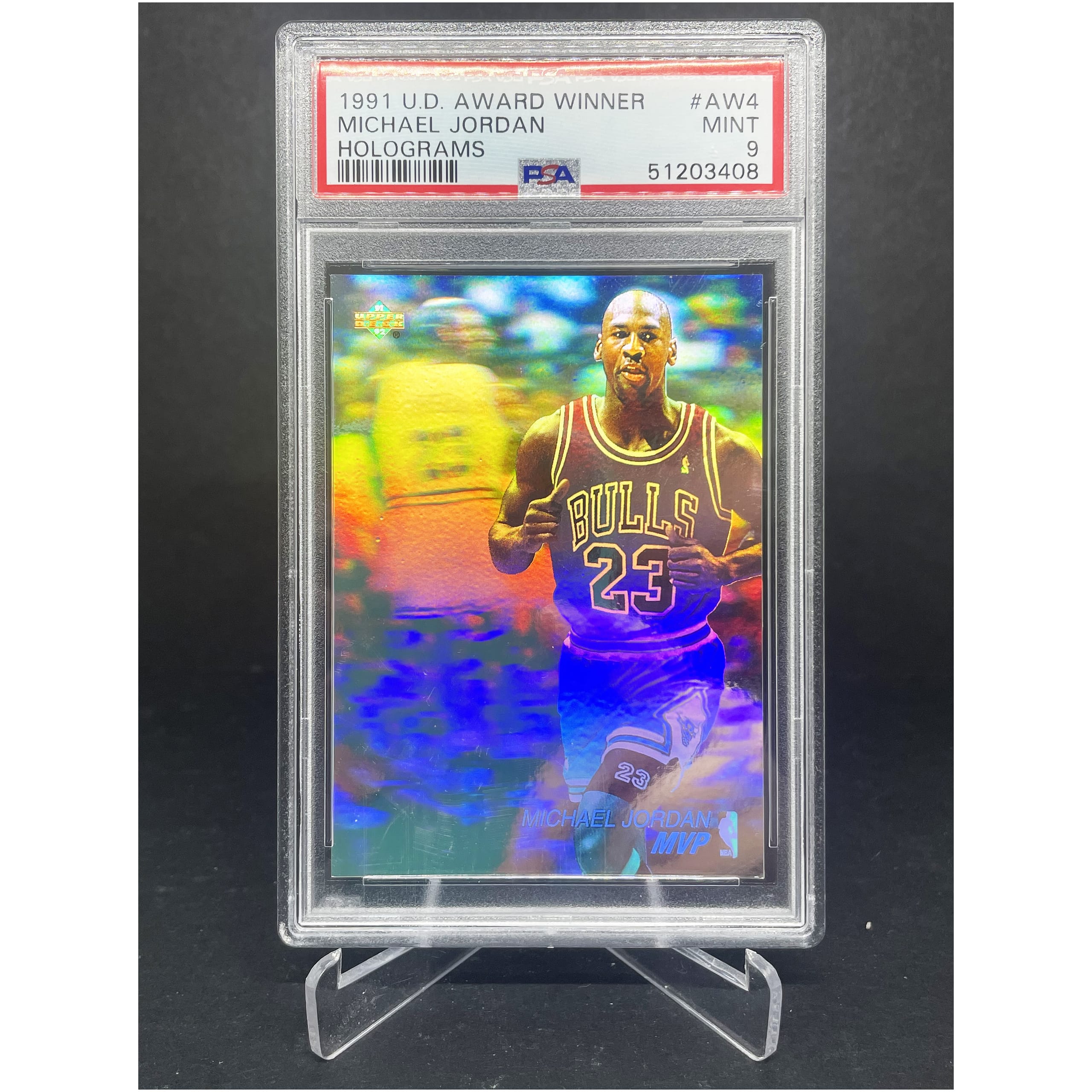 1991 Upper Deck Award Winner Michael Jordan Hologram PSA Mint 9 - Icons ...