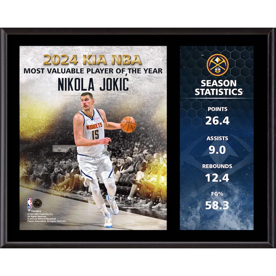 Nikola Jokic Denver Nuggets 2024 NBA MVP Sublimated Plaque Icons of Sport