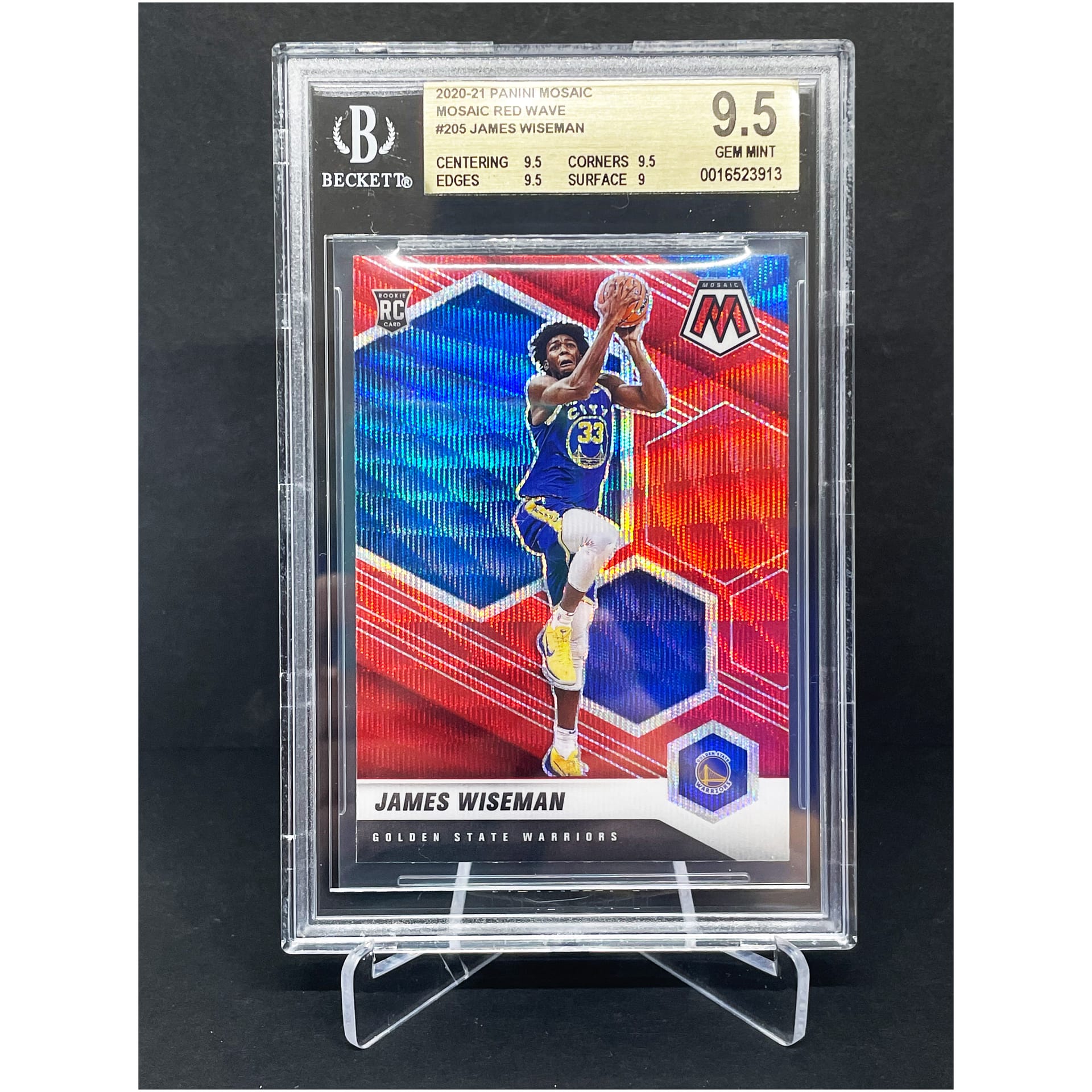 2020 21 Panini Mosaic Red Wave James Wiseman Rookie BGS 9 5 Gem Mint